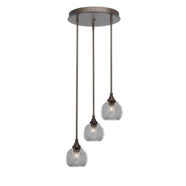 Toltec Lighting Empire 3 Light 15 inch Cluster Pendalier in Bronze with Clear Bubble Glass 2143-BRZ-4100
