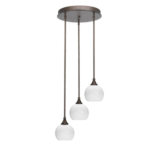 Toltec Lighting Empire 3 Light 15 inch Cluster Pendalier in Bronze with White Marble Glass 2143-BRZ-4101