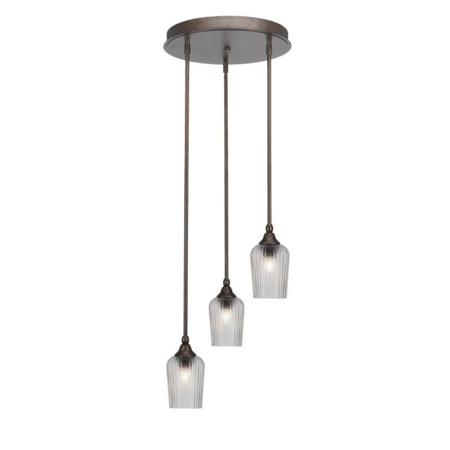 Toltec Lighting Empire 3 Light 15 inch Cluster Pendalier in Bronze with Clear Textured Glass 2143-BRZ-4250