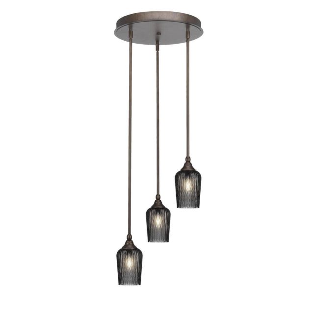Toltec Lighting Empire 3 Light 15 inch Cluster Pendalier in Bronze with Smoke Textured Glass 2143-BRZ-4252
