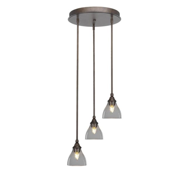 Toltec Lighting Empire 3 Light 15 inch Cluster Pendalier in Bronze with Clear Bubble Glass 2143-BRZ-4760