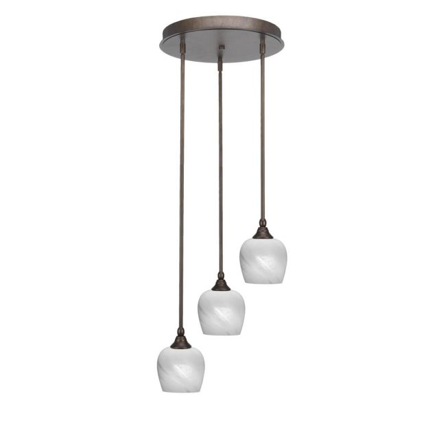Toltec Lighting Empire 3 Light 15 inch Cluster Pendalier in Bronze with White Marble Glass 2143-BRZ-4811
