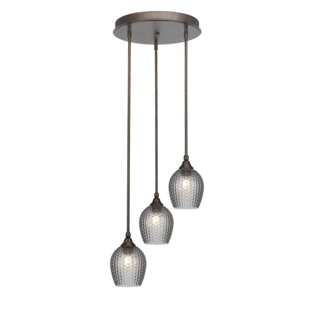 Toltec Lighting Empire 3 Light 16 inch Cluster Pendalier in Bronze with Smoke Textured Glass 2143-BRZ-4902
