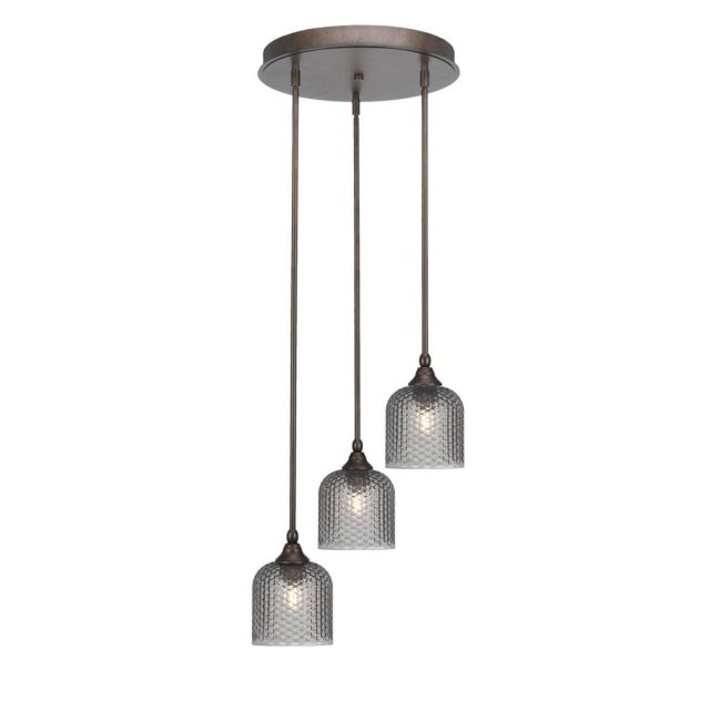 Toltec Lighting Empire 3 Light 16 inch Cluster Pendalier in Bronze with Smoke Textured Glass 2143-BRZ-4912