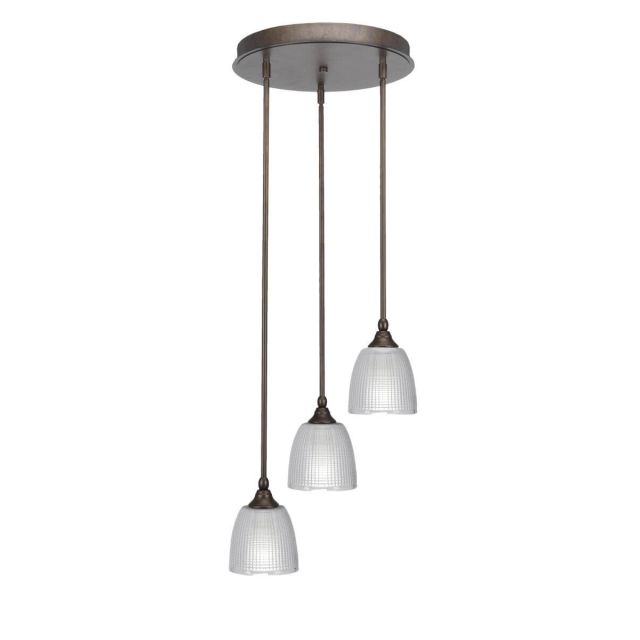 Toltec Lighting Empire 3 Light 15 inch Cluster Pendalier in Bronze with Clear Ribbed Glass 2143-BRZ-500
