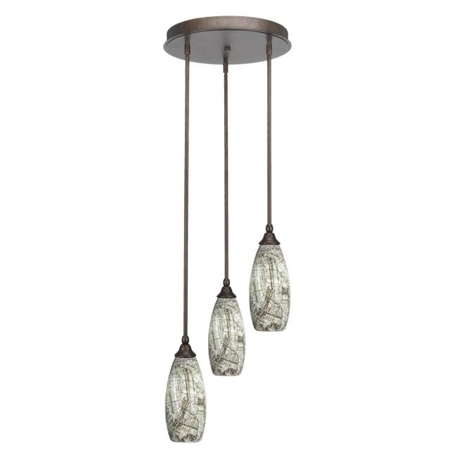 Toltec Lighting Empire 3 Light 14 inch Cluster Pendalier in Bronze with Natural Fusion Glass 2143-BRZ-5064