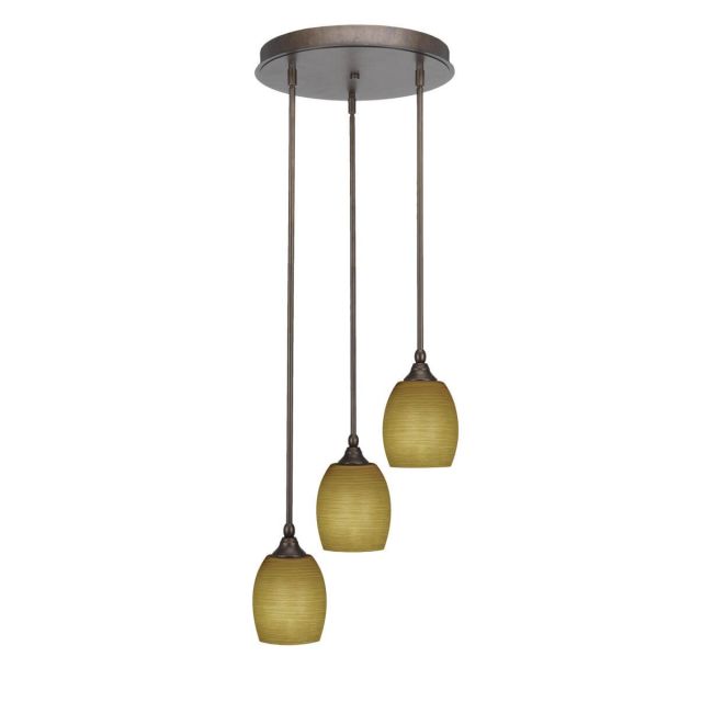 Toltec Lighting Empire 3 Light 14 inch Cluster Pendalier in Bronze with Cayenne Linen Glass 2143-BRZ-625