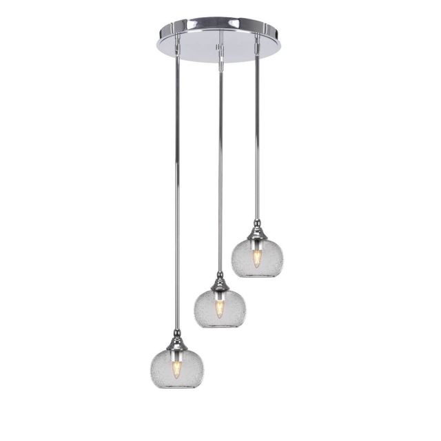 Toltec Lighting Empire 3 Light 16 inch Cluster Pendalier in Chrome with Clear Bubble Glass 2143-CH-202