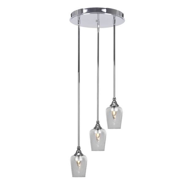 Toltec Lighting Empire 3 Light 14 inch Cluster Pendalier in Chrome with Clear Bubble Glass 2143-CH-210