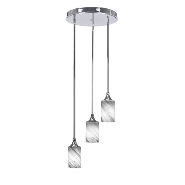 Toltec Lighting Empire 3 Light 14 inch Cluster Pendalier in Chrome with Onyx Swirl Glass 2143-CH-3009