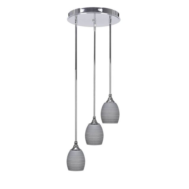 Toltec Lighting Empire 3 Light 15 inch Cluster Pendalier in Chrome with Gray Matrix Glass 2143-CH-4022