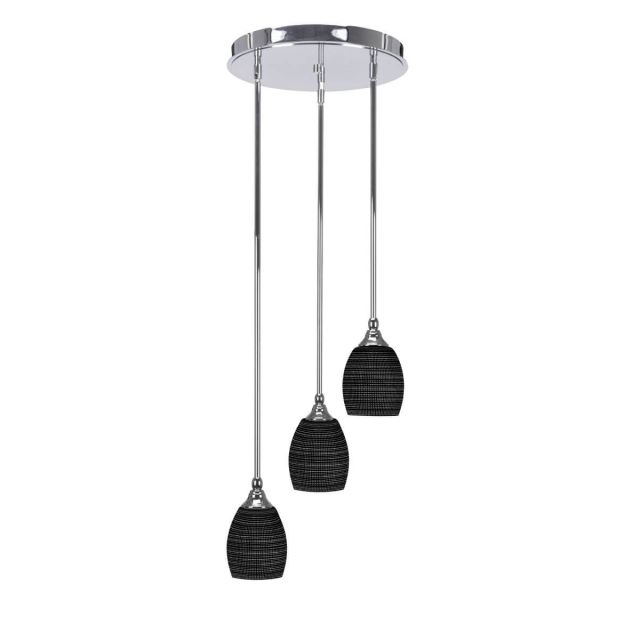 Toltec Lighting Empire 3 Light 15 inch Cluster Pendalier in Chrome with Black Matrix Glass 2143-CH-4029