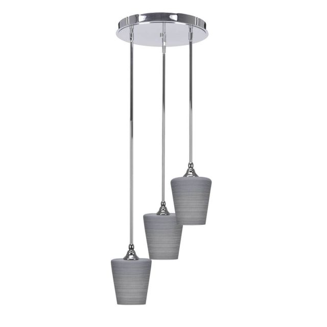 Toltec Lighting Empire 3 Light 15 inch Cluster Pendalier in Chrome with Gray Matrix Glass 2143-CH-4032