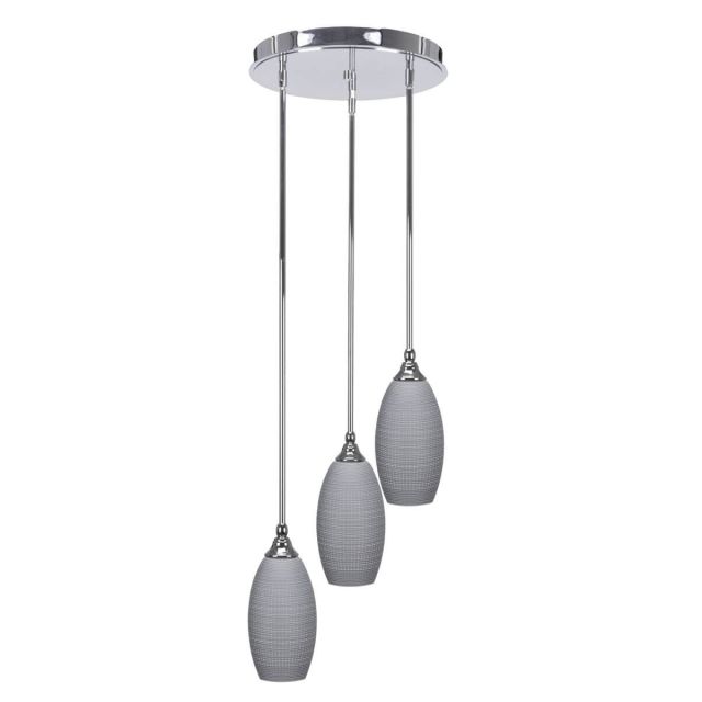 Toltec Lighting Empire 3 Light 15 inch Cluster Pendalier in Chrome with Gray Matrix Glass 2143-CH-4042