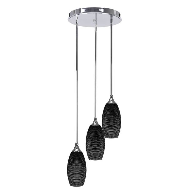 Toltec Lighting Empire 3 Light 15 inch Cluster Pendalier in Chrome with Black Matrix Glass 2143-CH-4049