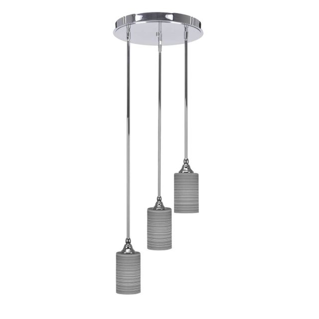 Toltec Lighting Empire 3 Light 14 inch Cluster Pendalier in Chrome with Gray Matrix Glass 2143-CH-4062