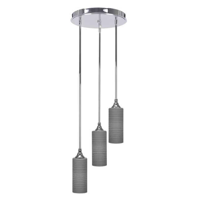 Toltec Lighting Empire 3 Light 14 inch Cluster Pendalier in Chrome with Gray Matrix Glass 2143-CH-4092