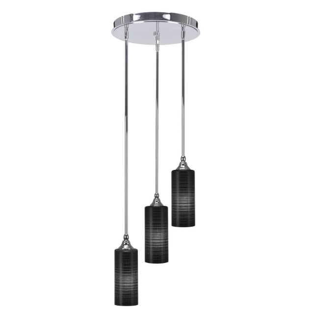Toltec Lighting Empire 3 Light 14 inch Cluster Pendalier in Chrome with Black Matrix Glass 2143-CH-4099