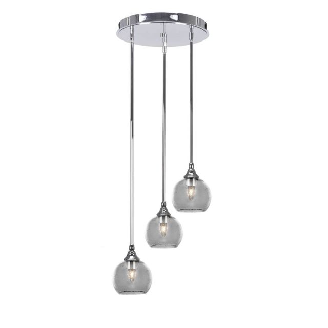 Toltec Lighting Empire 3 Light 15 inch Cluster Pendalier in Chrome with Clear Bubble Glass 2143-CH-4100