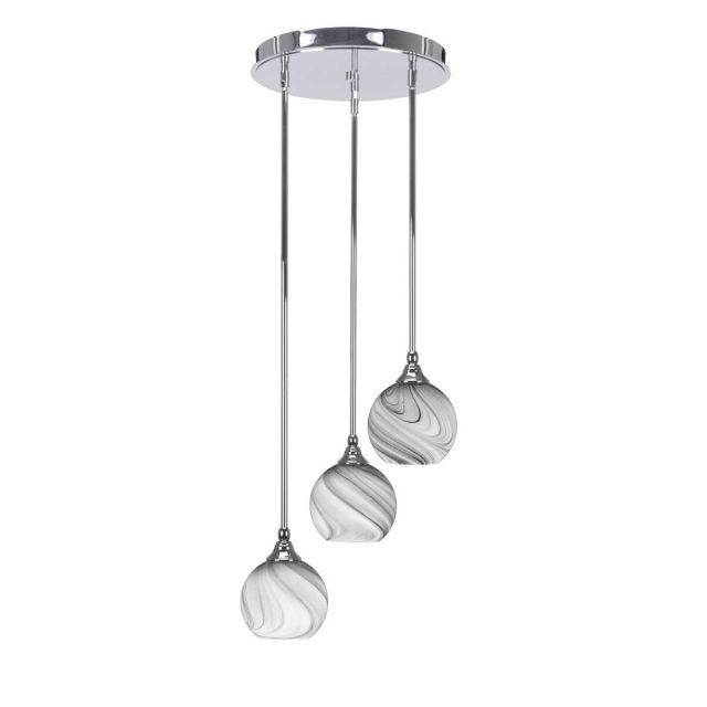 Toltec Lighting Empire 3 Light 15 inch Cluster Pendalier in Chrome with Onyx Swirl Glass 2143-CH-4109