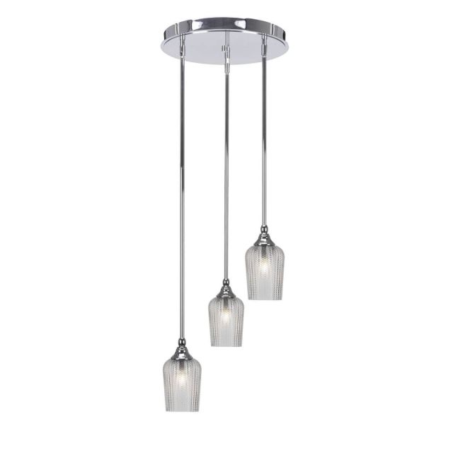 Toltec Lighting Empire 3 Light 15 inch Cluster Pendalier in Chrome with Clear Textured Glass 2143-CH-4250