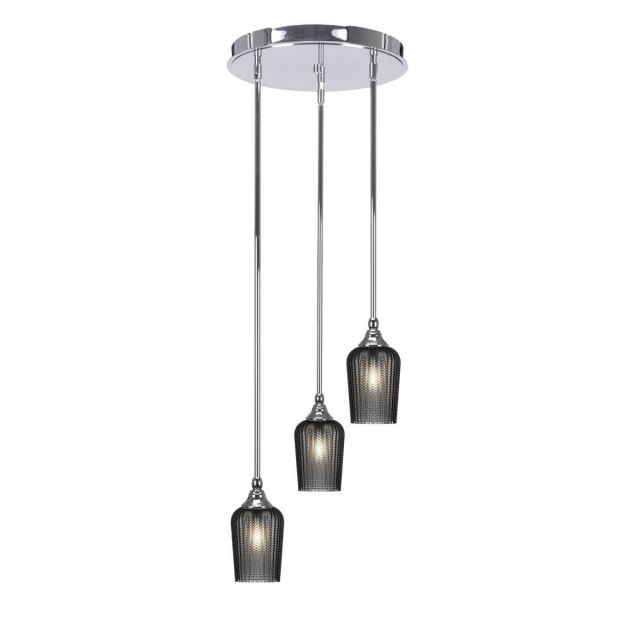 Toltec Lighting Empire 3 Light 15 inch Cluster Pendalier in Chrome with Smoke Textured Glass 2143-CH-4252