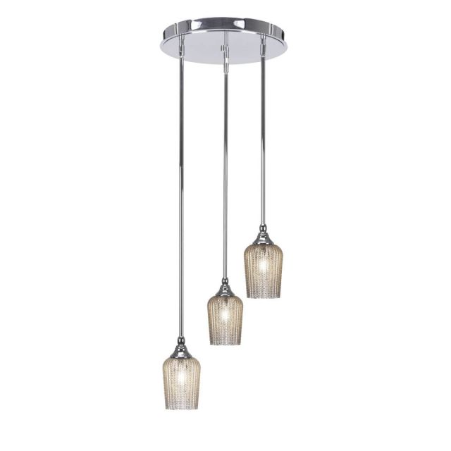 Toltec Lighting Empire 3 Light 15 inch Cluster Pendalier in Chrome with Silver Textured Glass 2143-CH-4253