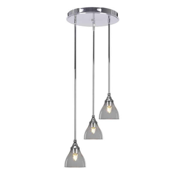 Toltec Lighting Empire 3 Light 15 inch Cluster Pendalier in Chrome with Clear Bubble Glass 2143-CH-4760