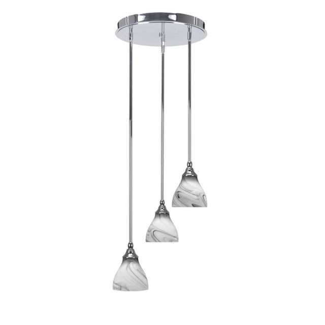 Toltec Lighting Empire 3 Light 15 inch Cluster Pendalier in Chrome with Onyx Swirl Glass 2143-CH-4769