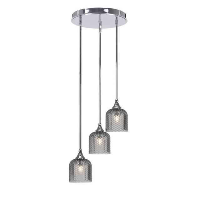Toltec Lighting Empire 3 Light 16 inch Cluster Pendalier in Chrome with Smoke Textured Glass 2143-CH-4912