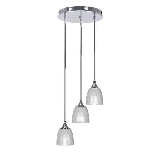 Toltec Lighting Empire 3 Light 15 inch Cluster Pendalier in Chrome with Clear Ribbed Glass 2143-CH-500