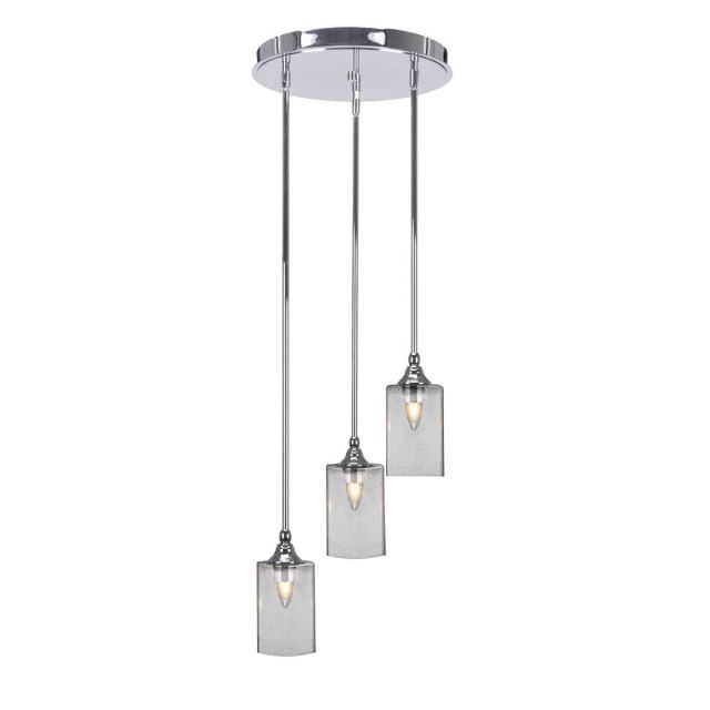 Toltec Lighting Empire 3 Light 14 inch Cluster Pendalier in Chrome with Square Clear Bubble Glass 2143-CH-530