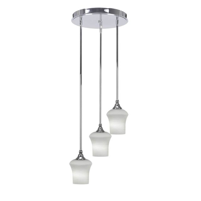 Toltec Lighting Empire 3 Light 15 inch Cluster Pendalier in Chrome with Zilo White Linen Glass 2143-CH-681
