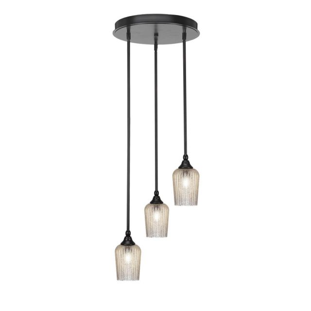 Toltec Lighting Empire 3 Light 15 inch Cluster Pendalier in Espresso with Silver Textured Glass 2143-ES-4253