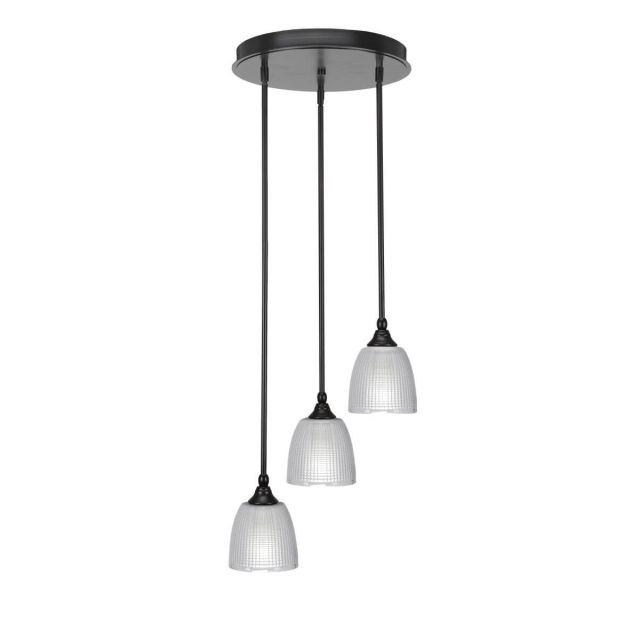 Toltec Lighting Empire 3 Light 15 inch Cluster Pendalier in Espresso with Clear Ribbed Glass 2143-ES-500