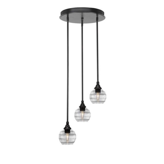 Toltec Lighting Empire 3 Light 15 inch Cluster Pendalier in Espresso with Clear Ribbed Glass 2143-ES-5110