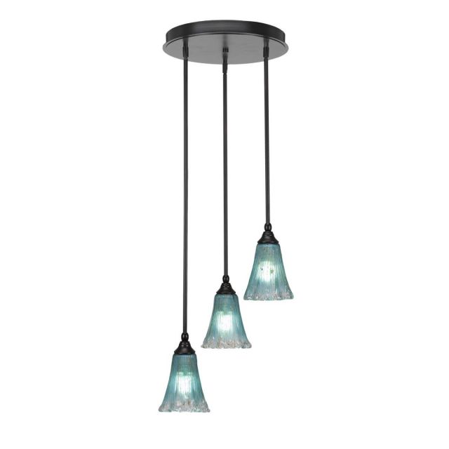 Toltec Lighting Empire 3 Light 15 inch Cluster Pendalier in Espresso with Teal Crystal Glass 2143-ES-725
