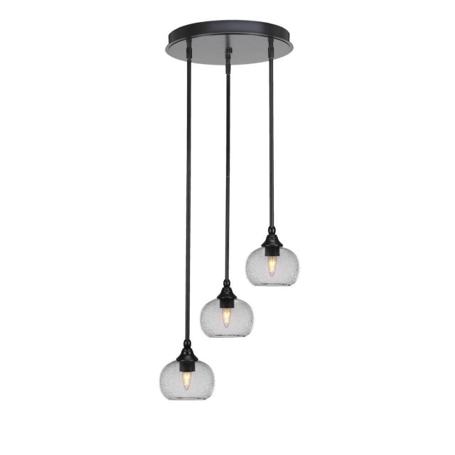Toltec Lighting Empire 3 Light 16 inch Cluster Pendalier in Matte Black with Clear Bubble Glass 2143-MB-202
