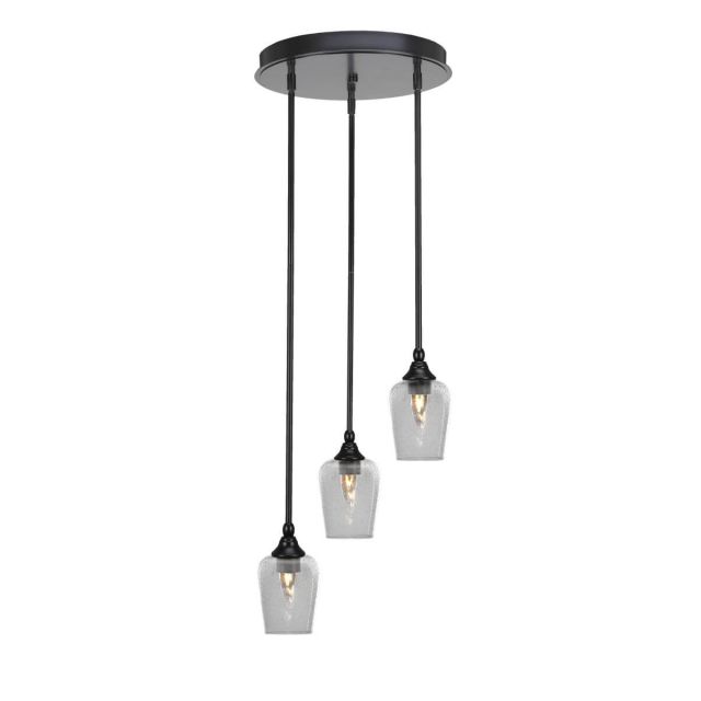 Toltec Lighting Empire 3 Light 14 inch Cluster Pendalier in Matte Black with Clear Bubble Glass 2143-MB-210