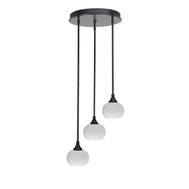 Toltec Lighting Empire 3 Light 16 inch Cluster Pendalier in Matte Black with White Muslin Glass 2143-MB-212