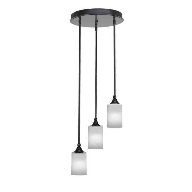 Toltec Lighting Empire 3 Light 14 inch Cluster Pendalier in Matte Black with White Marble Glass 2143-MB-3001