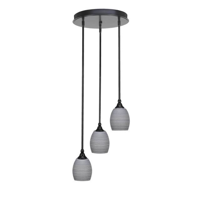 Toltec Lighting Empire 3 Light 15 inch Cluster Pendalier in Matte Black with Gray Matrix Glass 2143-MB-4022