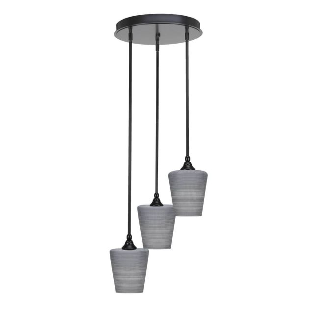 Toltec Lighting Empire 3 Light 15 inch Cluster Pendalier in Matte Black with Gray Matrix Glass 2143-MB-4032