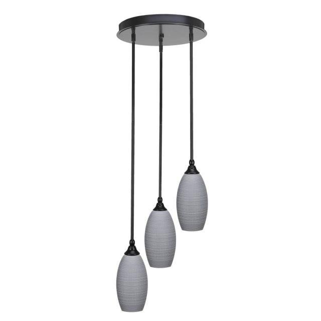 Toltec Lighting Empire 3 Light 15 inch Cluster Pendalier in Matte Black with Gray Matrix Glass 2143-MB-4042