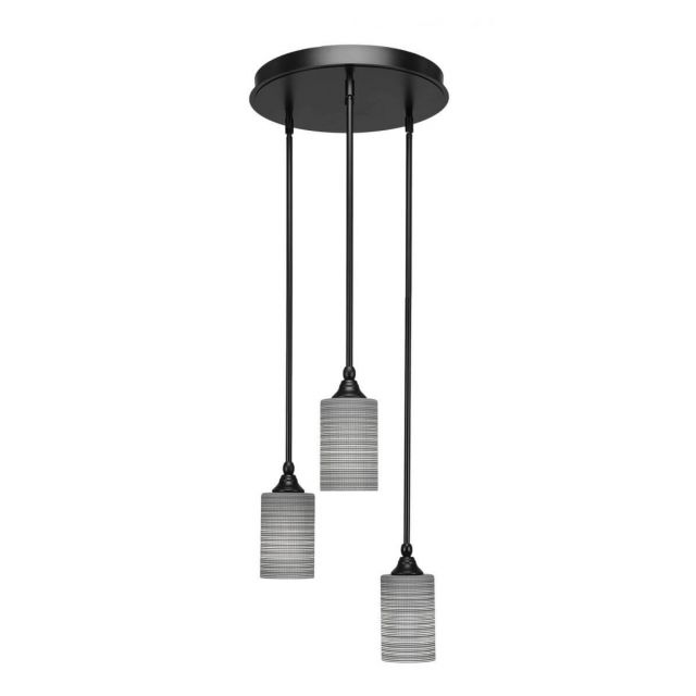 Toltec Lighting Empire 3 Light 19 inch Cluster Pendant in Matte Black with Gray Matrix Glass 2143-MB-4062
