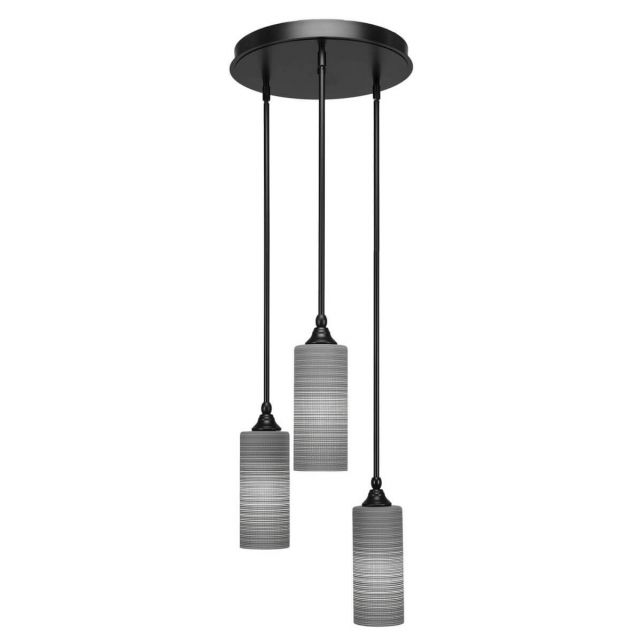 Toltec Lighting Empire 3 Light 19 inch Cluster Pendant in Matte Black with Gray Matrix Glass 2143-MB-4092