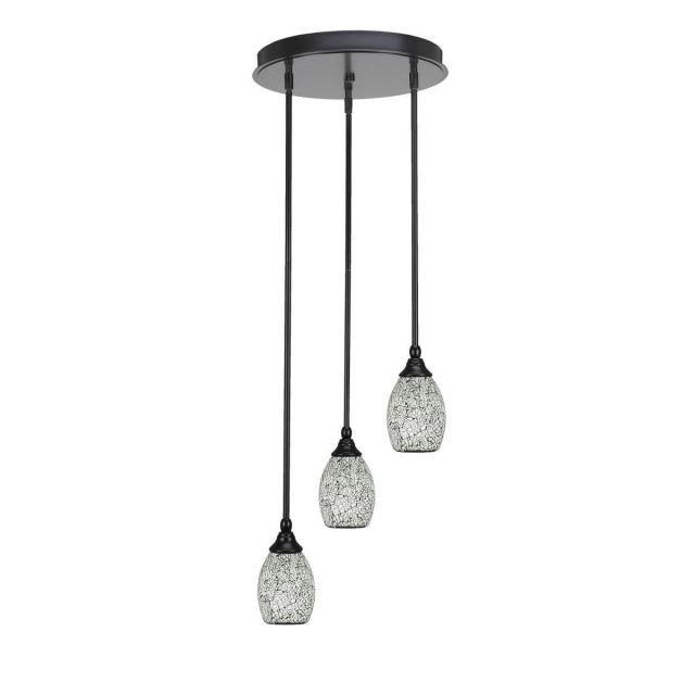Toltec Lighting Empire 3 Light 15 inch Cluster Pendalier in Matte Black with Black Fusion Glass 2143-MB-4165