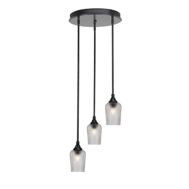 Toltec Lighting Empire 3 Light 15 inch Cluster Pendalier in Matte Black with Clear Textured Glass 2143-MB-4250