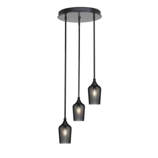 Toltec Lighting Empire 3 Light 15 inch Cluster Pendalier in Matte Black with Smoke Textured Glass 2143-MB-4252