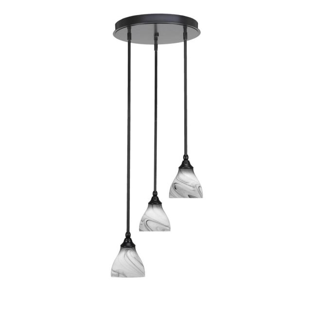 Toltec Lighting Empire 3 Light 15 inch Cluster Pendalier in Matte Black with Onyx Swirl Glass 2143-MB-4769